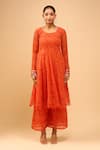 Shop Naintara Bajaj Orange Chiffon Round Neck Embroidered Bandhani Anarkali Set Online at Aza Fashions Shop_Naintara Bajaj_Orange Chiffon Round Neck Embroidered Bandhani Anarkali Set _Online_at_Aza_Fashions
