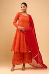 Naintara Bajaj Orange Chiffon Round Neck Embroidered Bandhani Anarkali Set at Aza Fashions Naintara Bajaj_Orange Chiffon Round Neck Embroidered Bandhani Anarkali Set _at_Aza_Fashions