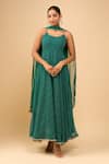 Shop_Samyukta Singhania_Green Georgette, Chiffon Scoop Neck Pine Anarkali Set _Online_at_Aza_Fashions