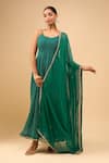 Samyukta Singhania_Green Georgette, Chiffon Scoop Neck Pine Anarkali Set _at_Aza_Fashions