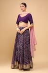 Buy_Naintara Bajaj_Purple Georgette, Chiffon Zari V-neck Bandhani Lehenga Set _at_Aza_Fashions