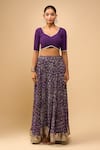 Naintara Bajaj_Purple Georgette, Chiffon Zari V-neck Bandhani Lehenga Set _Online_at_Aza_Fashions