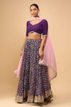 Buy_Naintara Bajaj_Purple Georgette, Chiffon Zari V-neck Bandhani Lehenga Set _Online_at_Aza_Fashions