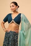 Naintara Bajaj_Blue Georgette, Chiffon Embroidery V-neck Teal Lehenga Set With Dupatta _Online_at_Aza_Fashions