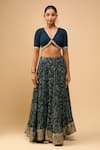 Shop_Naintara Bajaj_Blue Georgette, Chiffon Embroidery V-neck Teal Lehenga Set With Dupatta _Online_at_Aza_Fashions
