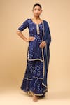Shop_Samyukta Singhania_Blue Chiffon Embroidery, Sequins Round Midnight Sharara Kurta And Dupatta Set _Online_at_Aza_Fashions