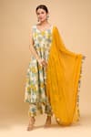 Buy_Naintara Bajaj_Yellow Cotton, Chiffon Round Neck Floral Anarkali Set _at_Aza_Fashions