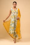 Buy_Naintara Bajaj_Yellow Cotton, Chiffon Round Neck Floral Anarkali Set _Online_at_Aza_Fashions