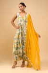 Buy_Naintara Bajaj_Yellow Cotton, Chiffon Round Neck Floral Anarkali Set 