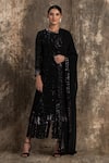 Buy_House Of Kotwara_Black Georgette, Cotton, Silk Organza, Cambric Sequins Round Neck Barq Kurta Set _at_Aza_Fashions
