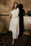 Shop_House Of Kotwara_Ivory Organza, Crepe Embroidery Round Neck Chikankari Kurta Set _Online_at_Aza_Fashions