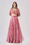 Ridhima Bhasin_Pink Organza, Crepe Embroidery Round Neck Designer Rahi Lehenga Set _Online_at_Aza_Fashions