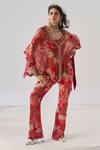 Buy_Ridhima Bhasin_Red Chiffon, Rayon Beads, Embroidery, Pom-poms Round Floral Akira Coord Set _at_Aza_Fashions