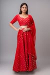 Buy_Samyukta Singhania_Red Georgette, Organza Mirrors, Embroidery Mirrorwork Embellished Lehenga Set _at_Aza_Fashions