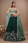 Buy_Samyukta Singhania_Green Polyester, Net, Cotton Sequins, Floral Bloom Embroidered Lehenga Set _at_Aza_Fashions