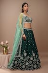 Samyukta Singhania_Green Polyester, Net, Cotton Sequins, Floral Bloom Embroidered Lehenga Set _Online_at_Aza_Fashions