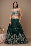Buy_Samyukta Singhania_Green Polyester, Net, Cotton Sequins, Floral Bloom Embroidered Lehenga Set _Online_at_Aza_Fashions