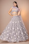 Shop_Samyukta Singhania_Purple Polyester, Net Embroidery, Sequins Floral Sequence Lehenga Set _Online_at_Aza_Fashions