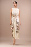 Buy_Anamika Khanna_Ivory Beads, Embroidery Round Neck Skirt Set _at_Aza_Fashions