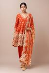 Buy_Sheetal Batra_Orange Cotton Embroidery V-neck Burnt Anarkali Salwar Set _at_Aza_Fashions