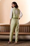 Shop_Label Deepika Nagpal_Green Cotton, Linen Embroidery Collared Genie Co-ord Set _at_Aza_Fashions