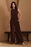 Buy_Label Deepika Nagpal_Brown Crepe Round Neck Delaware Co-ord Set _at_Aza_Fashions