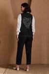 Shop_Label Deepika Nagpal_Black Cotton, Linen Embroidery Open Neck, Collared Annabel Co-ord Set _at_Aza_Fashions