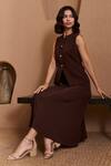 Label Deepika Nagpal_Brown Crepe Round Neck Connecticut Co-ord Set _Online_at_Aza_Fashions