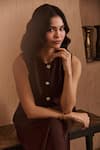 Buy_Label Deepika Nagpal_Brown Crepe Round Neck Connecticut Co-ord Set _Online_at_Aza_Fashions
