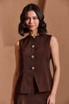 Shop_Label Deepika Nagpal_Brown Crepe Round Neck Connecticut Co-ord Set _Online_at_Aza_Fashions