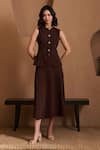 Label Deepika Nagpal_Brown Crepe Round Neck Connecticut Co-ord Set _at_Aza_Fashions