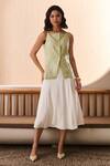 Buy_Label Deepika Nagpal_Green Cotton, Linen Round Neck Zora Matcha Co-ord Set  _at_Aza_Fashions