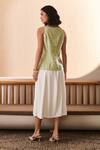 Shop_Label Deepika Nagpal_Green Cotton, Linen Round Neck Zora Matcha Co-ord Set  _at_Aza_Fashions