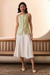 Label Deepika Nagpal_Green Cotton, Linen Round Neck Zora Matcha Co-ord Set  _Online_at_Aza_Fashions