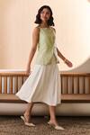 Buy_Label Deepika Nagpal_Green Cotton, Linen Round Neck Zora Matcha Co-ord Set  _Online_at_Aza_Fashions