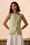 Shop_Label Deepika Nagpal_Green Cotton, Linen Round Neck Zora Matcha Co-ord Set  _Online_at_Aza_Fashions