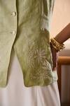 Label Deepika Nagpal_Green Cotton, Linen Round Neck Zora Matcha Co-ord Set  _at_Aza_Fashions