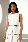 Buy_Label Deepika Nagpal_Ivory Crepe High Neck Loretta Co-ord Set _Online_at_Aza_Fashions