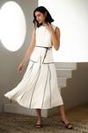 Label Deepika Nagpal_Ivory Crepe High Neck Loretta Co-ord Set _at_Aza_Fashions