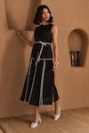 Shop_Label Deepika Nagpal_Black Cotton, Linen Round Neck Loretta Co-ord Set _Online_at_Aza_Fashions