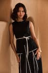 Label Deepika Nagpal_Black Cotton, Linen Round Neck Loretta Co-ord Set _at_Aza_Fashions