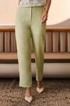 Label Deepika Nagpal_Green Cotton, Linen Lace Round , Square Matcha Co-ord Set _Online_at_Aza_Fashions