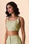Buy_Label Deepika Nagpal_Green Cotton, Linen Lace Round , Square Matcha Co-ord Set _Online_at_Aza_Fashions