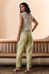 Shop_Label Deepika Nagpal_Green Cotton, Linen Lace Round , Square Matcha Co-ord Set _at_Aza_Fashions