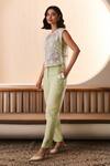 Shop_Label Deepika Nagpal_Green Cotton, Linen Lace Round , Square Matcha Co-ord Set _Online_at_Aza_Fashions