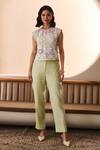 Buy_Label Deepika Nagpal_Green Cotton, Linen Lace Round , Square Matcha Co-ord Set _at_Aza_Fashions