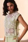 Buy_Label Deepika Nagpal_Green Cotton, Linen Lace Round , Square Matcha Co-ord Set 