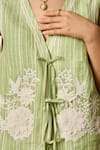 Label Deepika Nagpal_Green Cotton, Linen V-neck Co-ord Set _Online_at_Aza_Fashions
