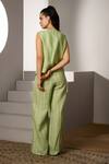 Shop_Label Deepika Nagpal_Green Cotton, Linen V-neck Co-ord Set _at_Aza_Fashions