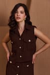 Shop_Label Deepika Nagpal_Brown Crepe Collared Juliana Co-ord Set _Online_at_Aza_Fashions